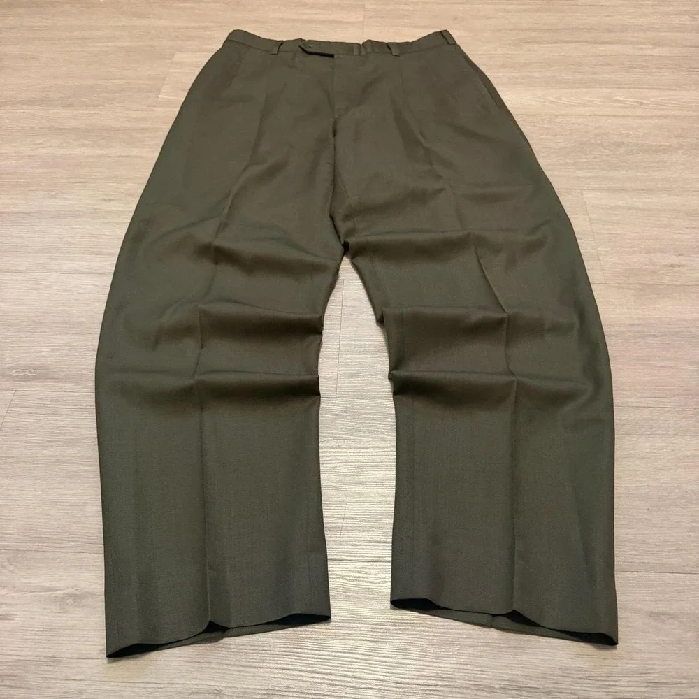 30x30 Green Pleated Straight Wide Leg Dress Pants Vintage